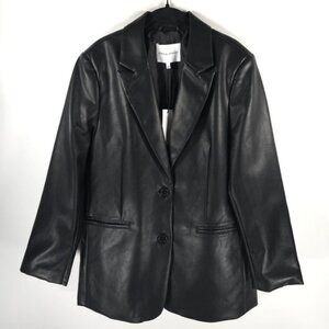 NWT REBECCA MINKOFF BLACK Faux Leather Blazer Jacket 2 Button & Pockets Sz M & L